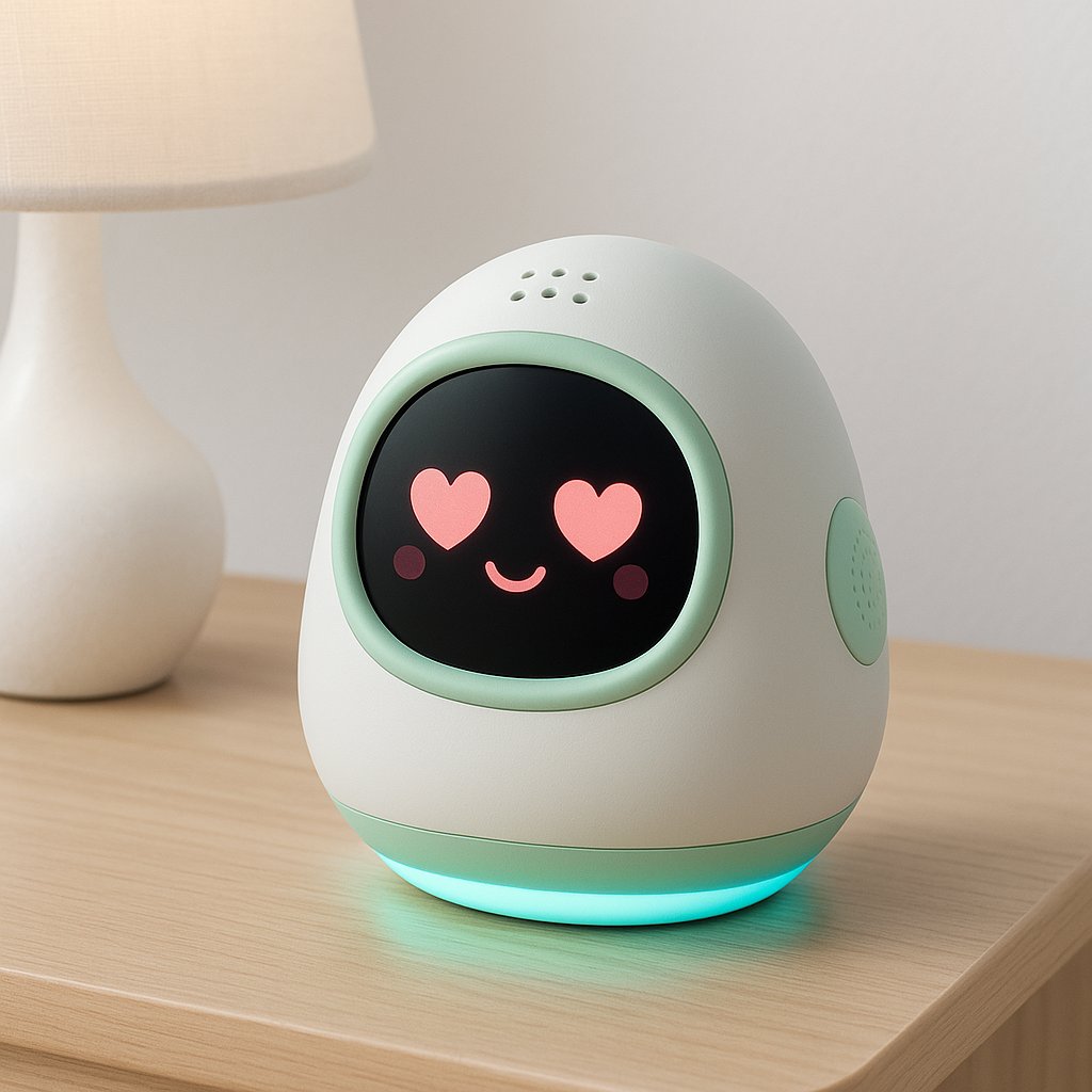 ClawCare Hub - cute egg-shaped smart health companion device with OLED face display and ambient LED ring